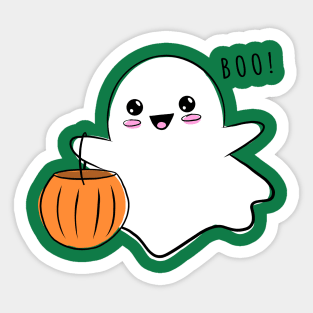 Cute Ghost Trick Or Treating Sticker